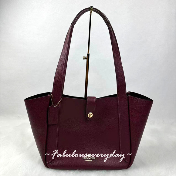 COACH Hadley Turnlock Tote Bag In Leather/Gold/Dark Wine CAL17 NWT - Picture 1 of 11